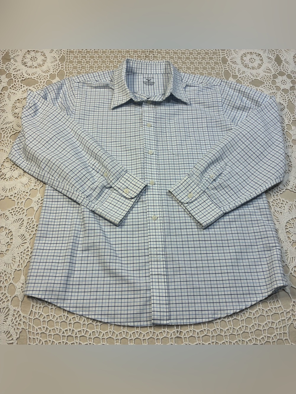 George Teens Dress Shirt 18H XXL Blue White Check Easy Care Button Front